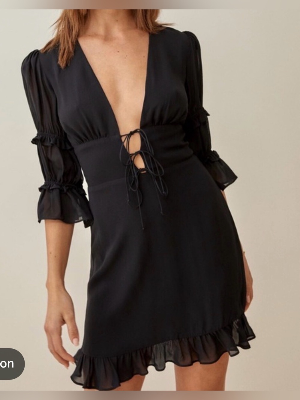 REFORMATION black whimsigoth black lined witchy ruffle long sleeve mini dress 6